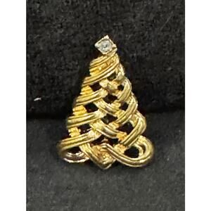 Vintage Gold-Tone Christmas Tree Brooch Pin  .75″ x 1.25″ Tiny Holiday Pin CP101